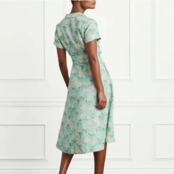 Hill House The Lily Midi in Blue Roses 100% Linen Floral Dress Size Medium - Picture 2 of 11